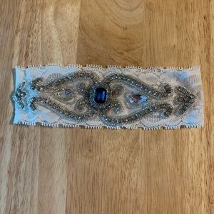 Sapphire, crystal and lace wedding garter NEW